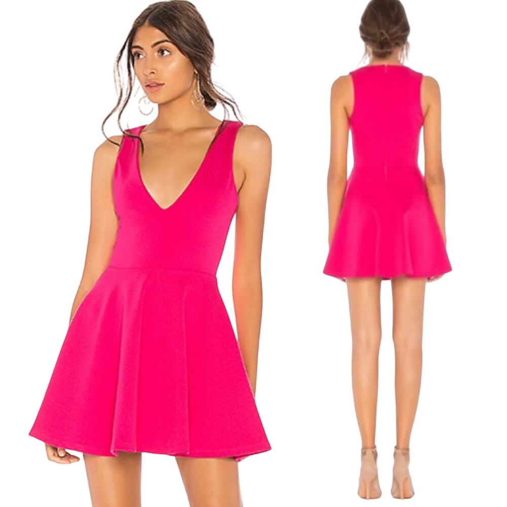 Lovers + Friends Mi Amor Mini Dress Fit & Flare Sleeveless V Neck Hot Pink XL